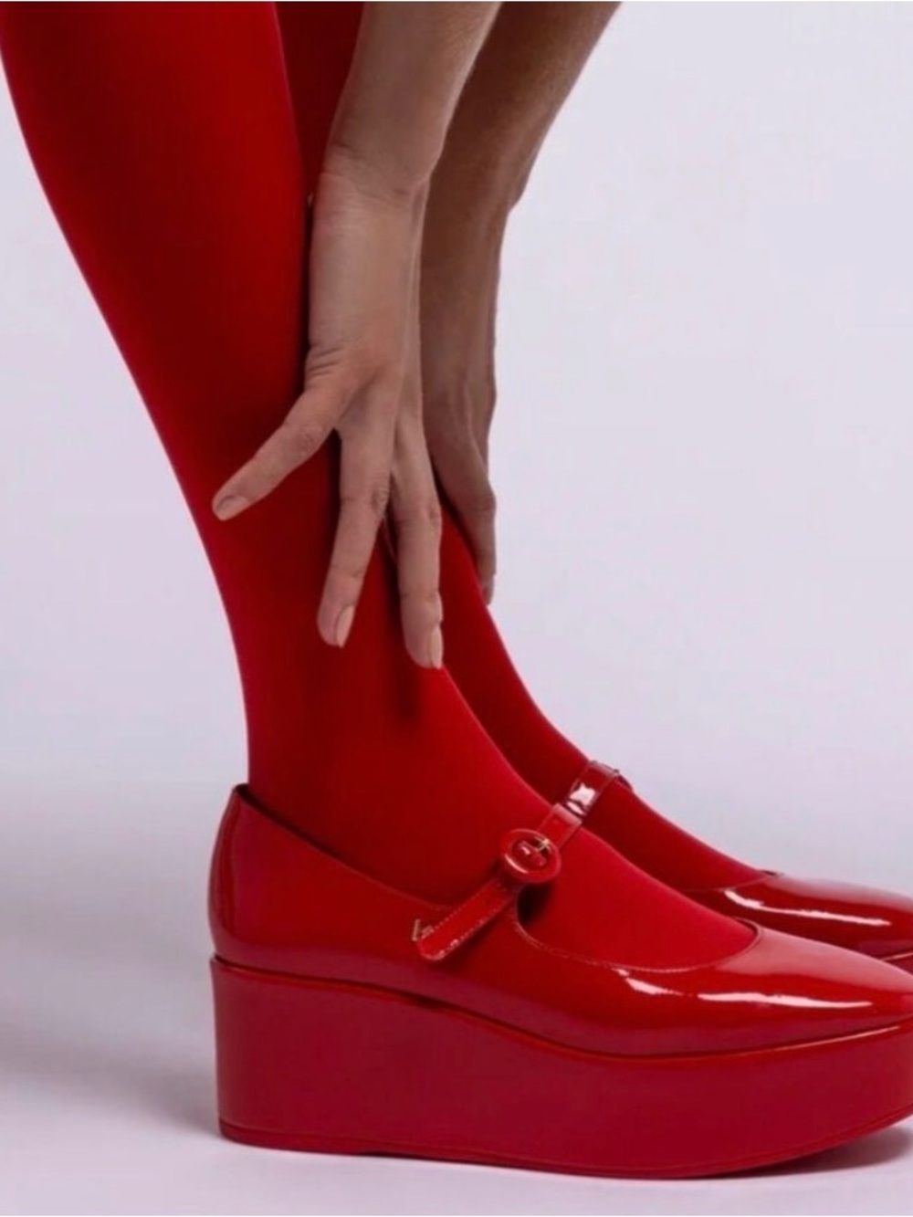 Larroude Red Patent Platform Mary Jane Shoes